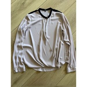 Champagne‎ Blouse ANDB Small Collared Long Sleeve Business Casual Top
